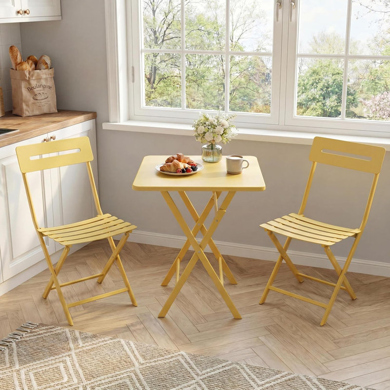 Ensemble bistro 3 pièces pliable, ensemble de table et chaises d'extérieur pour l'intérieur, ensemble de balcon peu encombrant - jaune