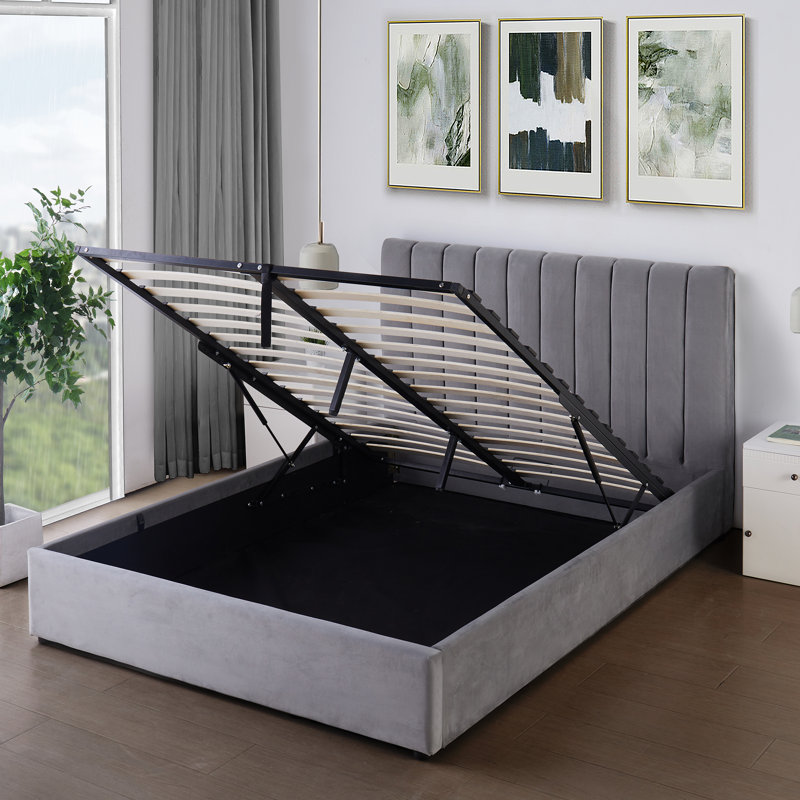 Evelynne Fabric Ottoman Bed Frame with Storage - , Kingsize (5'), Grey