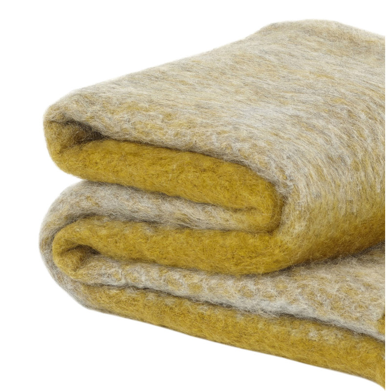 Luxe Yellow Mohair Blend Throw in Golden Tones