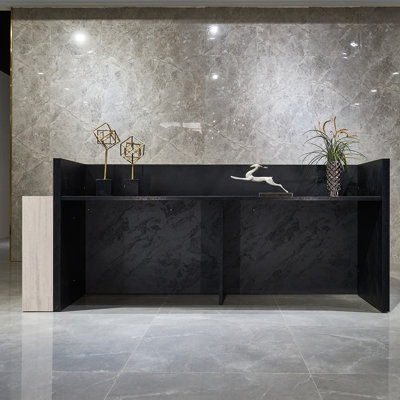 Natural Travertine Texture Reception Counter, Contemporary Luxury Front Desk for Commercial Use