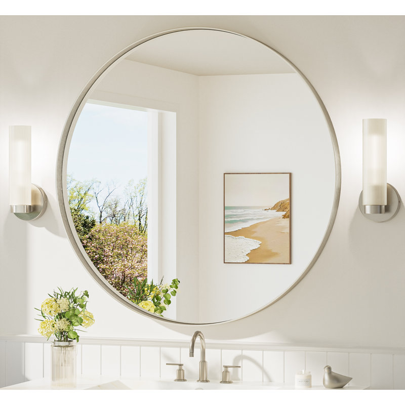Miroir de salle de bain Valancia avec cadre en alliage d'aluminium de 2 po, film incassable, miroir décoratif, 36 po x 36 po