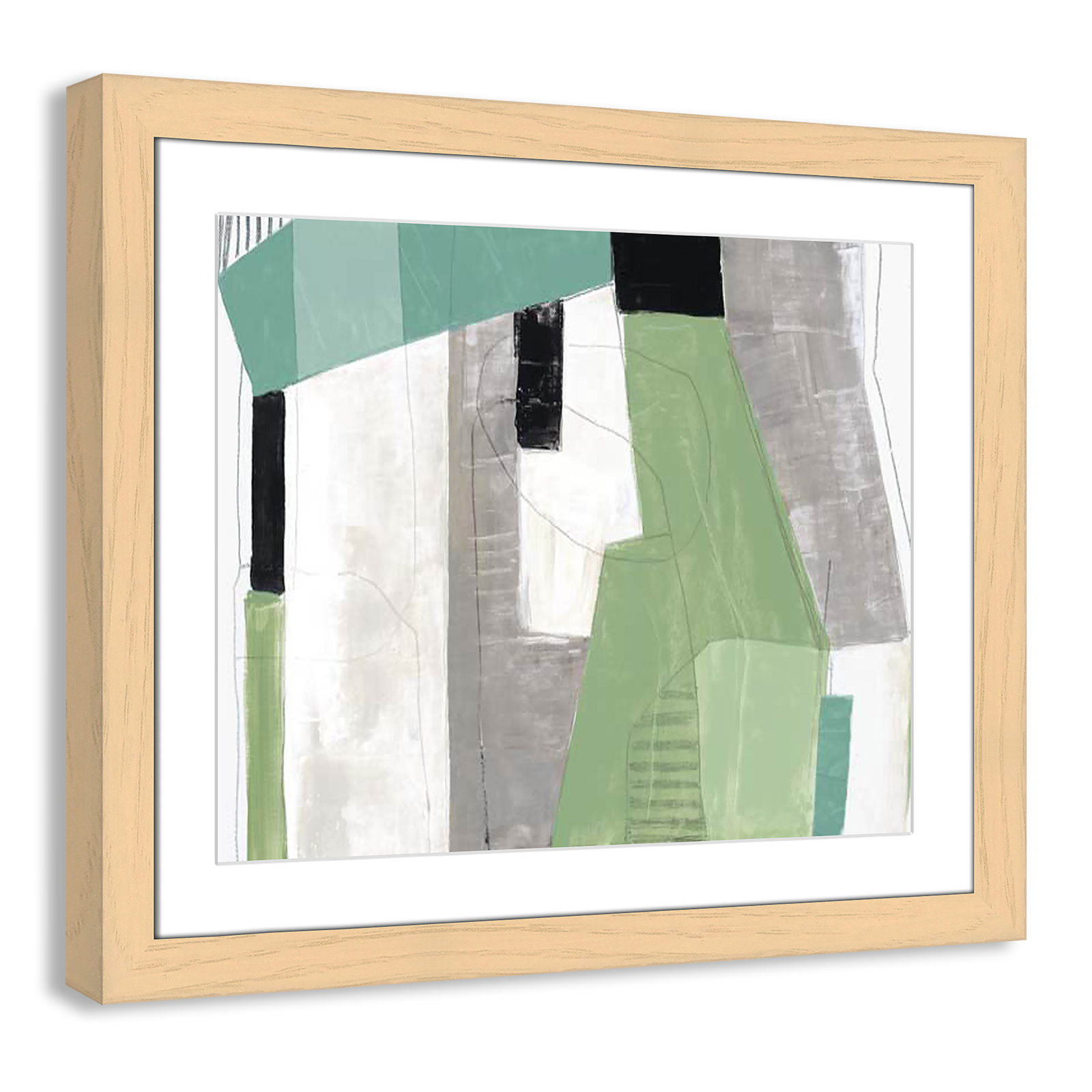 Evergreen Essence Print, 23" H x 27" W x 1.25" D, Natural Cube Frame - Matted Fine Art Paper Print, White