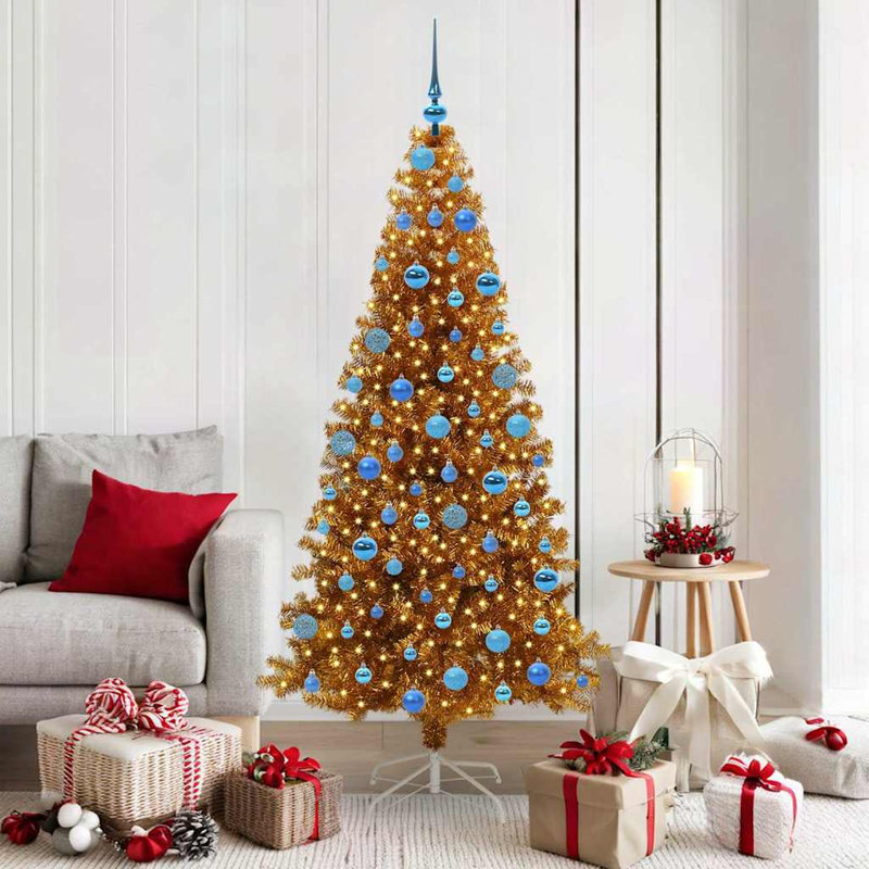vidaXL Christmas Tree with 300 LEDs with Stand Gold PET, 5.91 ft
