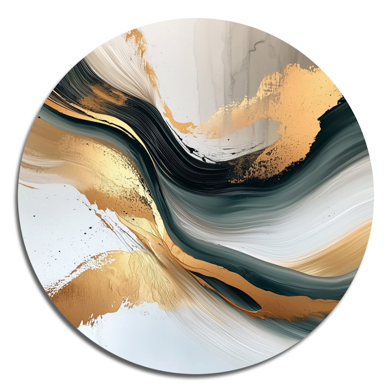 «Silice Melody of Golden Hard Edge Ink I», art mural rond en métal, H 36 po x l 36 po