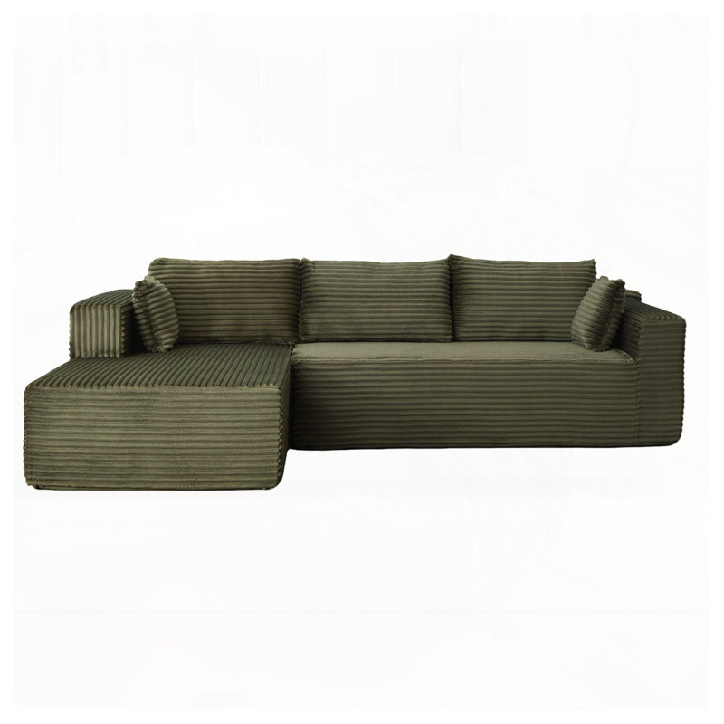 Latitude Run® Corduroy Fabric Compression Sectional Couch with Comfy ...