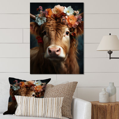 Vache fleur de corbeau - animaux, art mural en métal, salon
