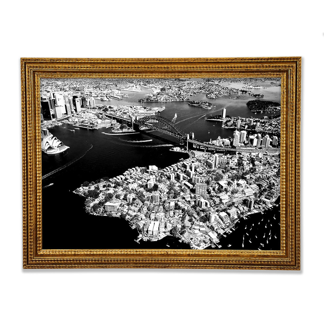 Sydney Harbour Bridge Ariel View B N W - Druck