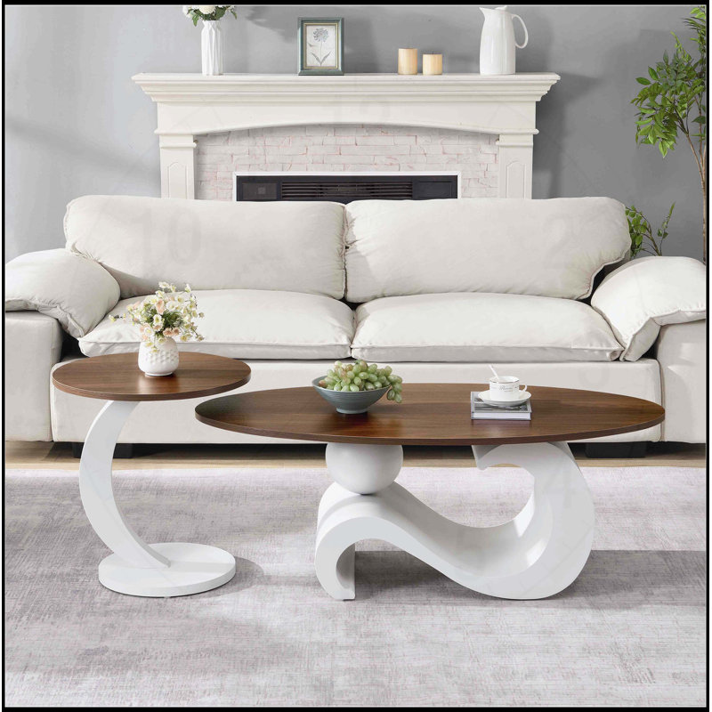 Nesting Coffee Table Set of 2, Industrial Design for Living Room, Durable and Stylish with Anti-Slip Pads, White