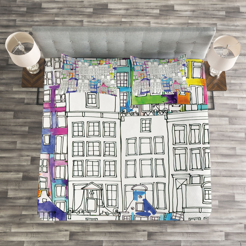 Adael Black/Blue Microfibre Bedspread Set, 220 x 264 cm
