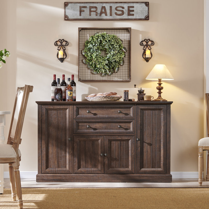 Niyah 58"  Buffet Cabinet with Storage, Sideboard Buffets Cabinet with 4  Doors and 2 Drawers, Brown