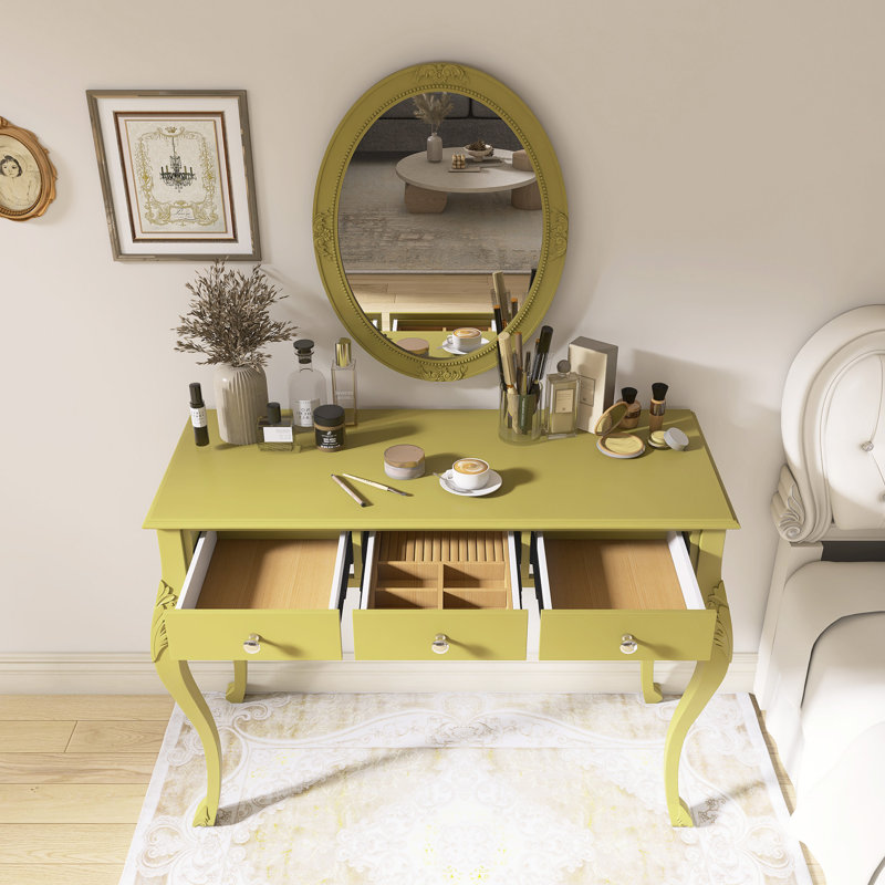 Meuble-lavabo de luxe avec miroir ovale, Doré