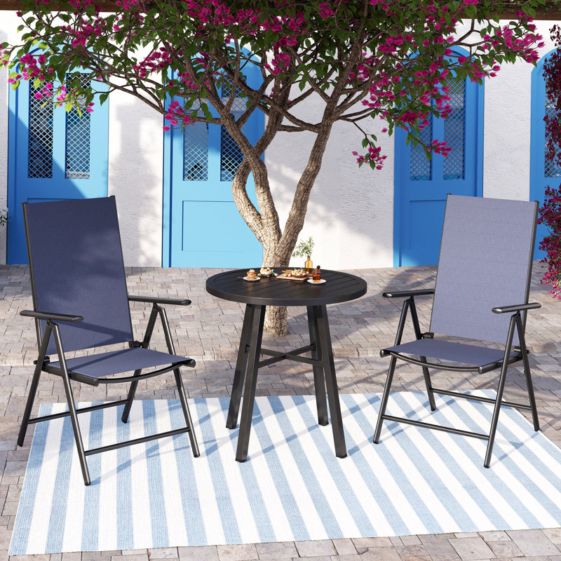 Ensemble repas d'extérieur 3 pièces avec chaises inclinables portatives Alyah, gris, Bleu marine