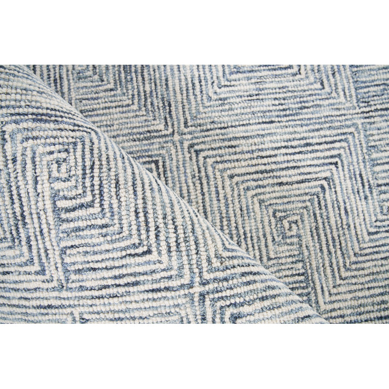 Caprice Geometric Handmade Tufted Area Rug, Rectangle 8' x 10', Blue/Ivory