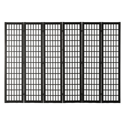 Paravent 6 panneaux en noir, design minimaliste japonais pour une utilisation intérieure dans la maison et la chambre à coucher, pliable à 360 °, paravent de 95 pouces, bureau avec écran d'intimité noir, rotatif, bois massif