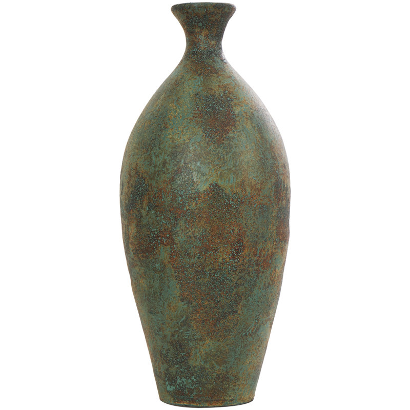 Sarahanne Ceramic Tall Distressed Antique Style Decorative Green Vase, 23.45" H x 10.25" W x 10" D
