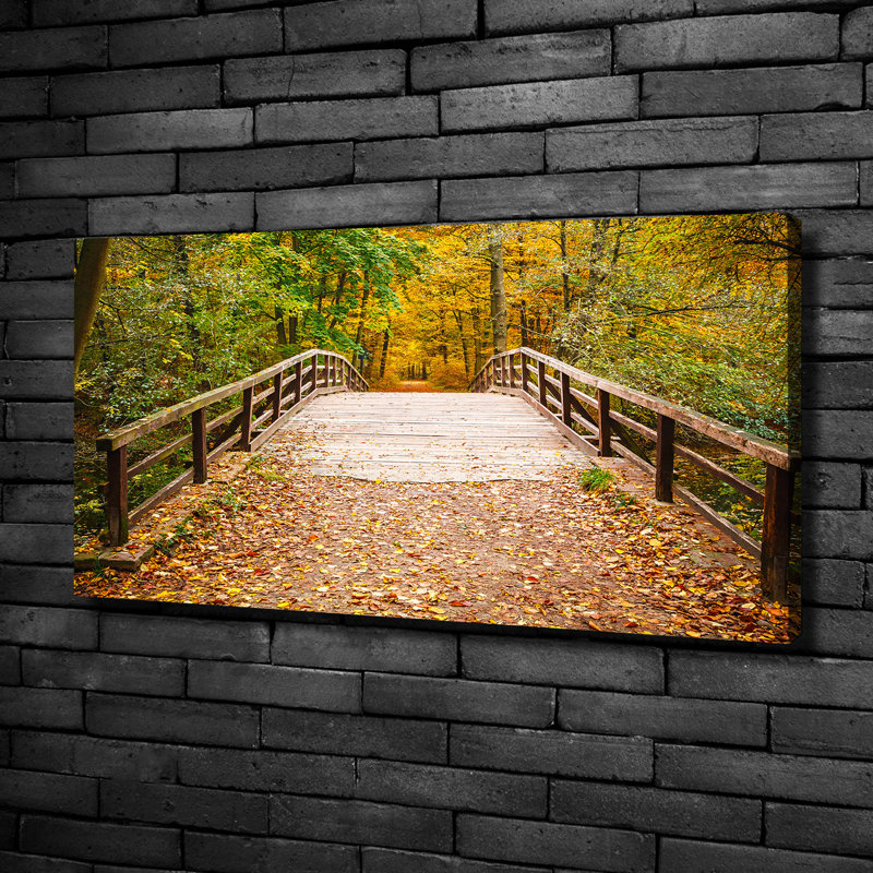 Bridge in the Autumn Forest 1 Piece Wrapped Canvas Wall Art