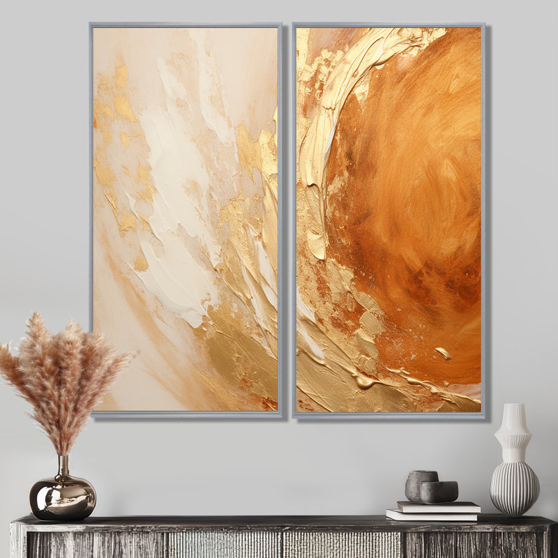 Cuivre, or, vortex luxuriant - impressions d'art moderne sur toile à 2 panneaux, 40" H x 40" W, Impression encadrée flottante