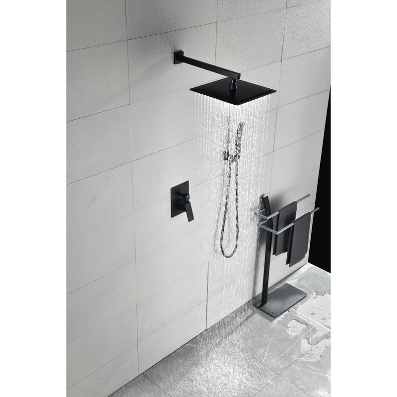 Pomme de douche murale 12 po en noir mat - expérience de pluie naturelle, buse de colmatage et finition laiton pour le montage, jet facile à nettoyer, corps