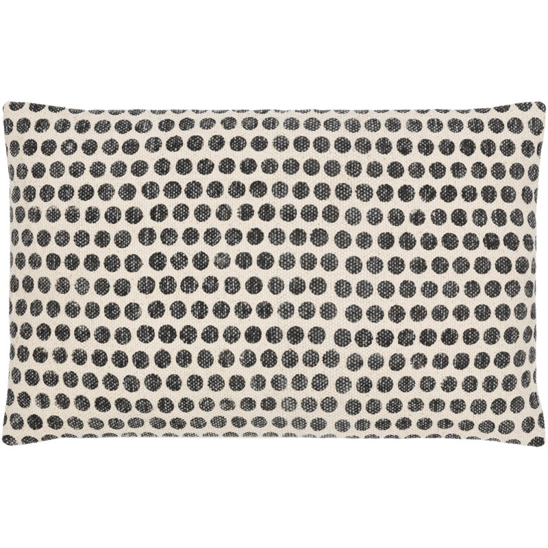 Zetta Polka Dots Cotton Reversible Throw Pillow, Light Beige/Black, Polyester/Polyfill
