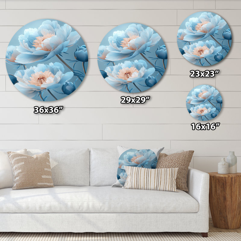Pivoines bleues en velours bleu - décoration murale traditionnelle en métal orange, H 29 po x l 29 po