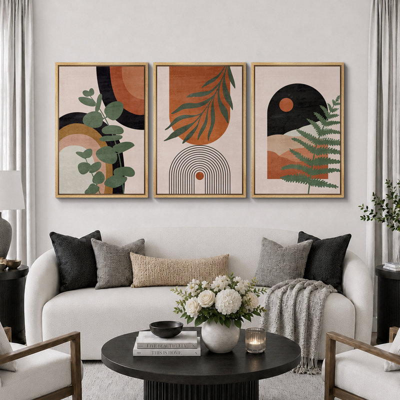 «Mid Century Modern Boho», Southwestern Desert Jungle, H 36 po x l 72 po, Cadre naturel flottant