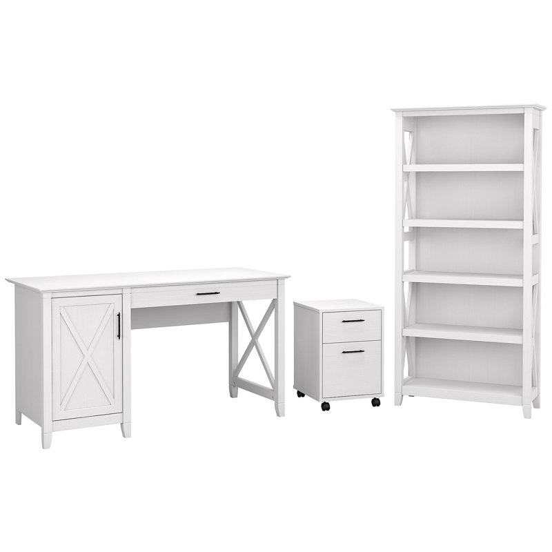 Huckins 3 Piece Computer Desk Office Set, Pure White Oak
