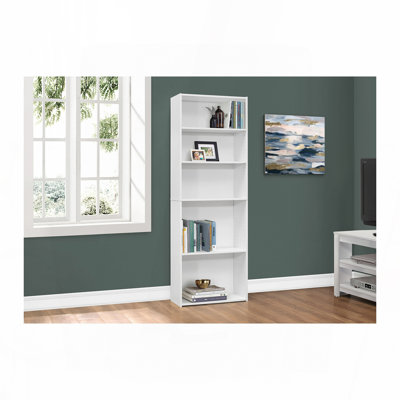 Bookshelf, Bookcase, 6 Tier, 72"h, Office, Bedroom, White Laminate, Transitional
