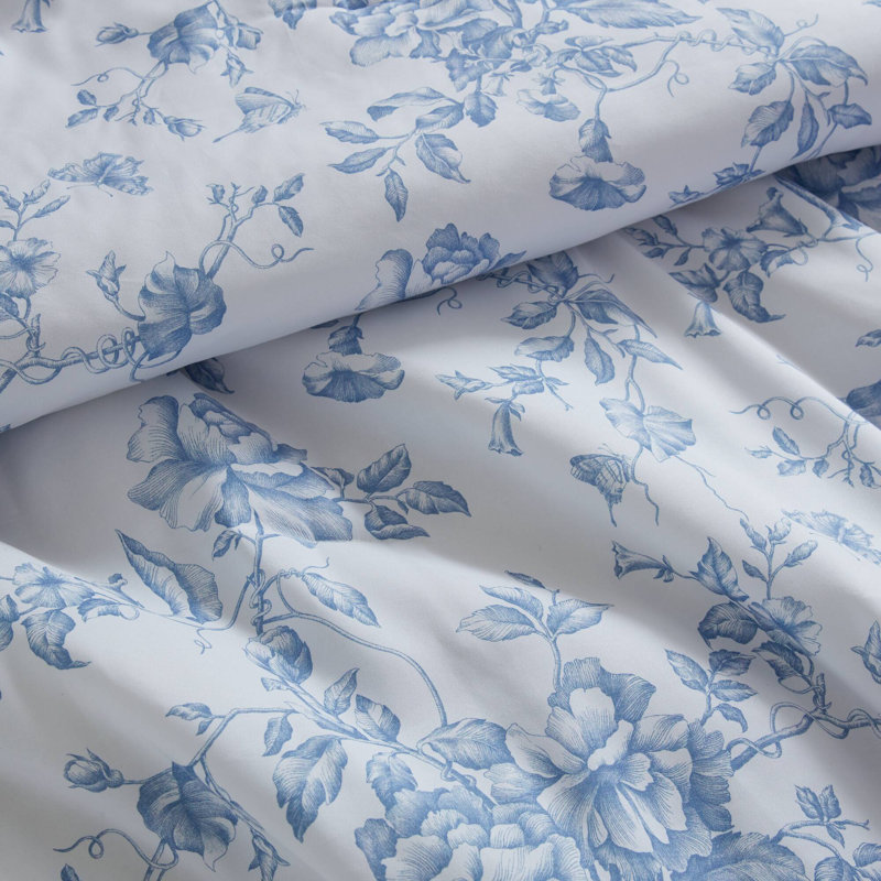 Adele Blue 5-Piece Full/Queen Comforter Set with Decorative Pillows, Full/Queen Comforter + 4 Additional Pieces, Blue Floral