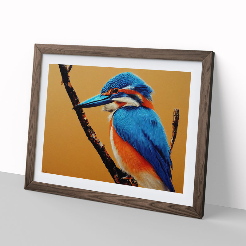 Blessed Kingfisher Bird - Single Picture Frame Print, 46cm H x 64cm W x 2cm D, Walnut