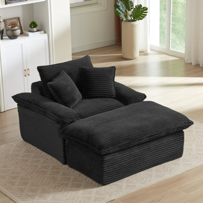 Méridienne surdimensionnée de 52 po à compression moderne pour l'intérieur, avec repose-pieds et coussins