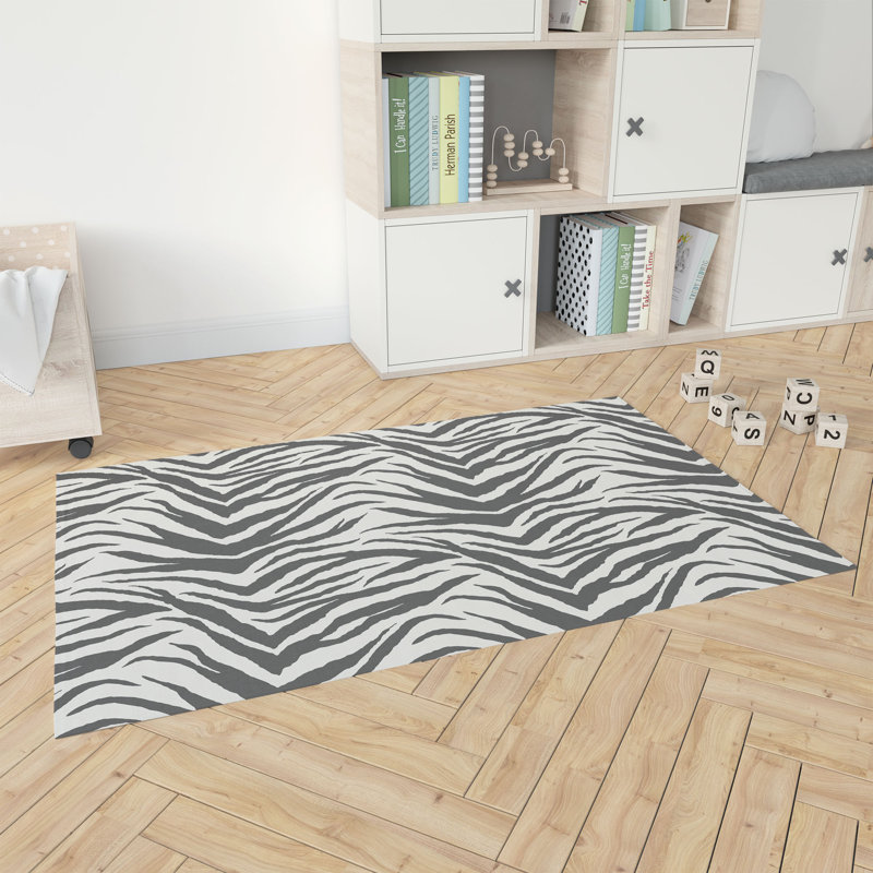 Zebra Patch Kids Play Mat, Ivory/Charcoal, Rectangle 2' x 3'