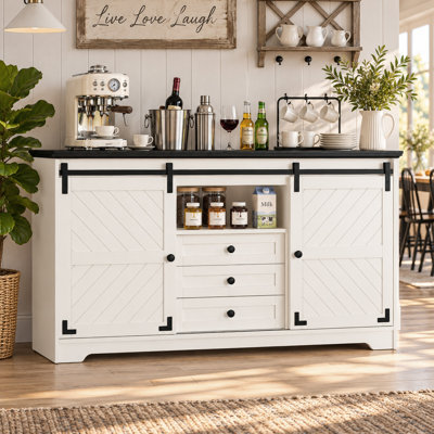 White Manufactured Wood Sideboard Cabinet
