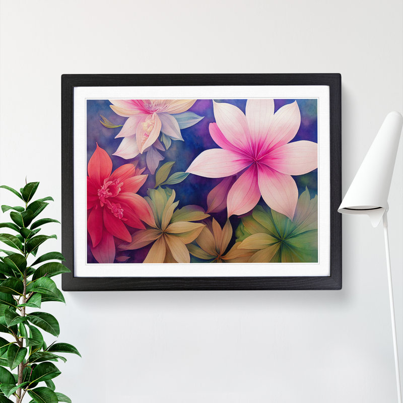 Elegant Watercolour Flowers - Single Picture Frame Painting, Black , 46cm H x 64cm W x 2cm D
