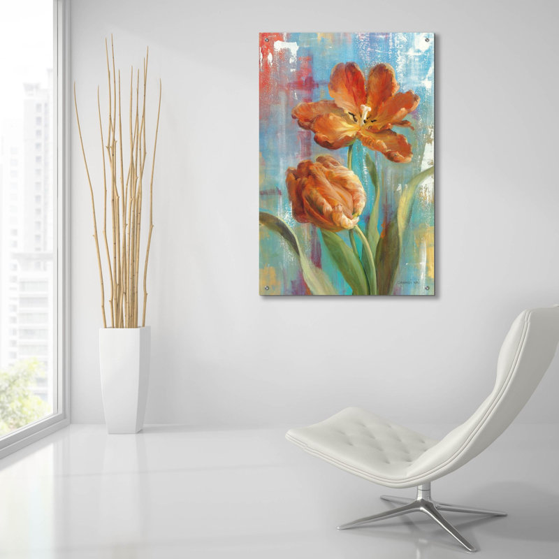 «Parrot Tulips 2» par Danhui Nai, art mural en verre acrylique, H 36 po x l 24 po
