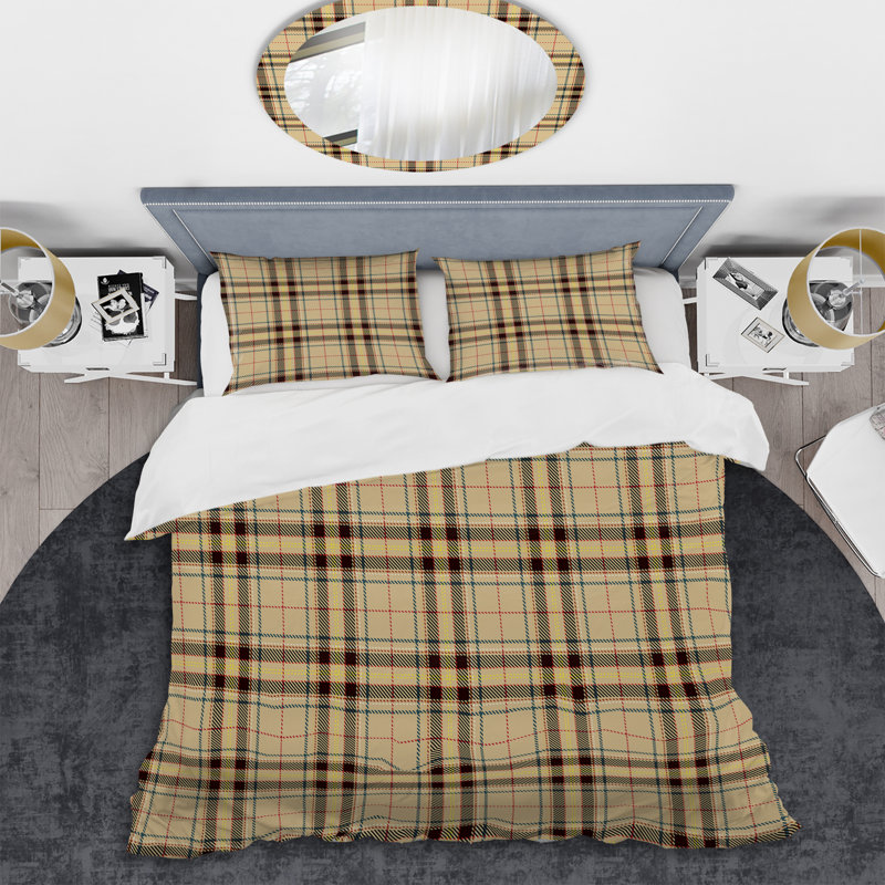 Brown Checked Tartan Polyester Plaid Duvet Cover Set