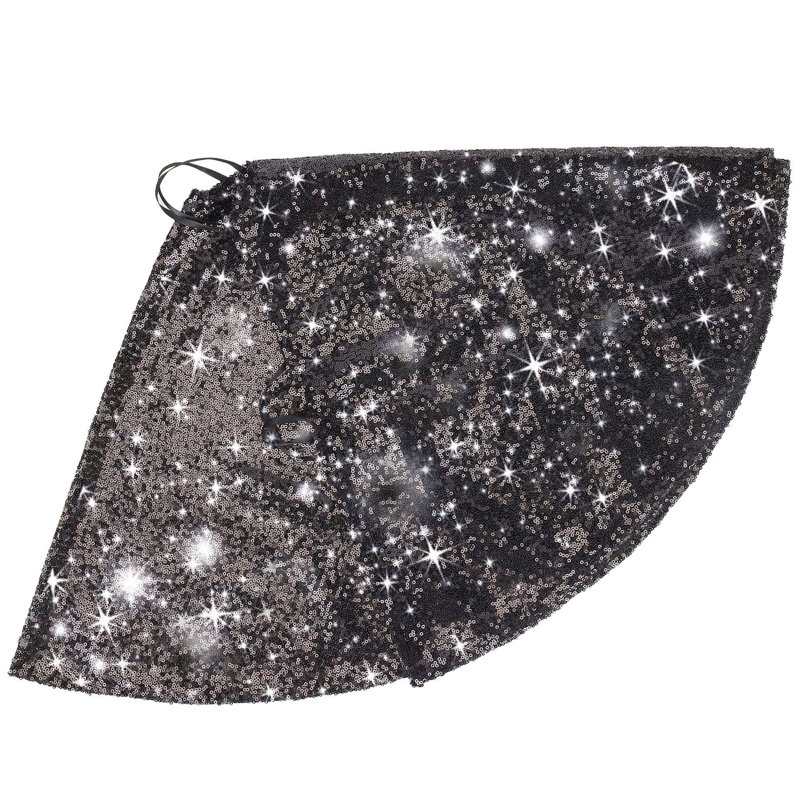 Black Sequin Polyester Christmas Tree Skirt, 35.4 Inch