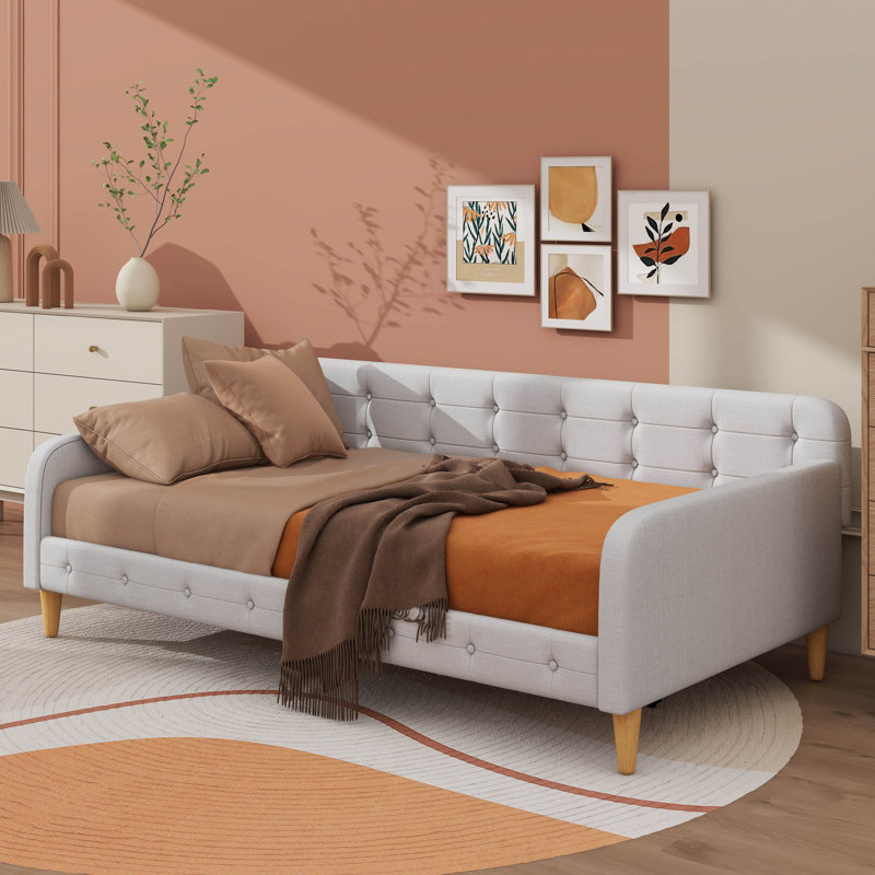 Lit de jour revêtu de tissu d'ameublement, Lit simple, Beige