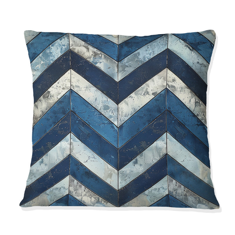 Imprimé à chevrons bleu argenté II - Coussin moderne, H 16 po x l 16 po