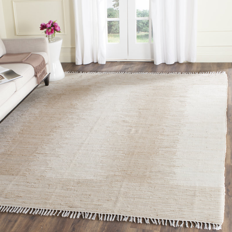 Tapis beige en coton tissé à la main Annia, Rectangle 5 pi x 7 pi