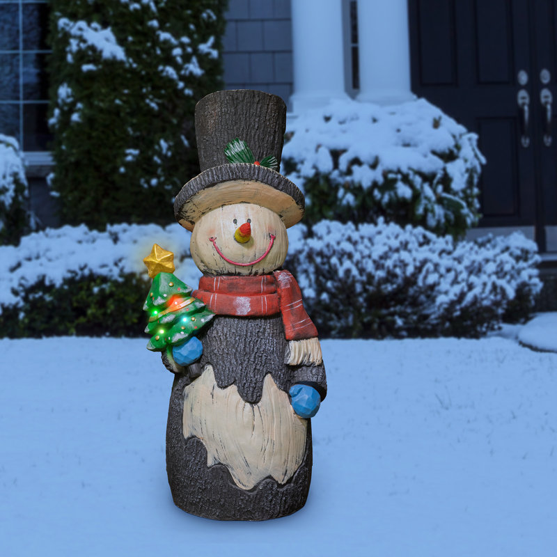 48"H Outdoor Solar Snowman Statue Holiday Decoration with Color Changing LED Lights