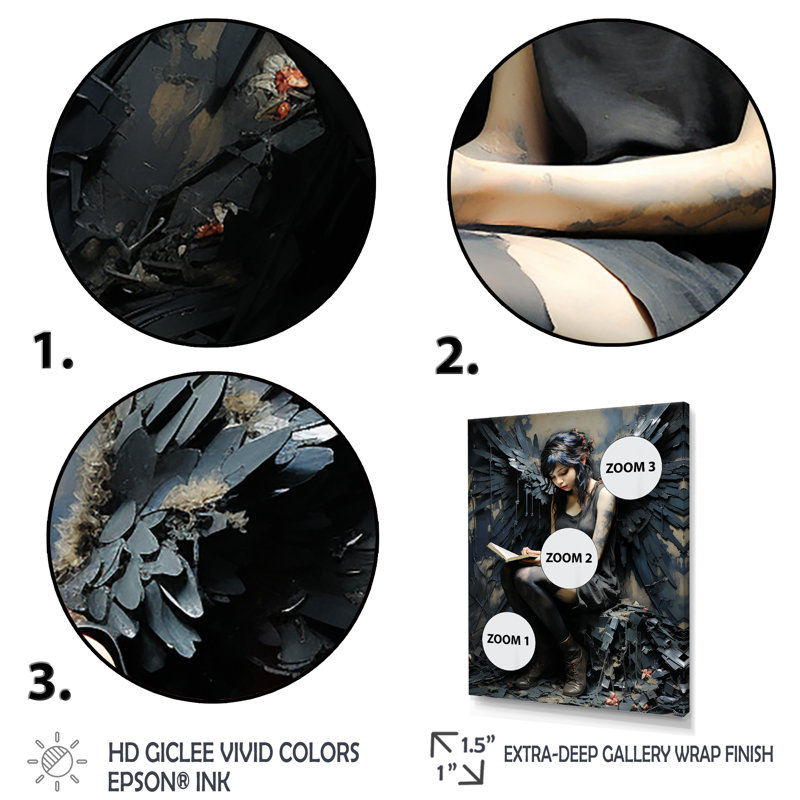 Angel Wings Rebel Street Art I - Art mural Pop Art, Cadre flottant noir, H 20 po x l 12 po x P 1 po