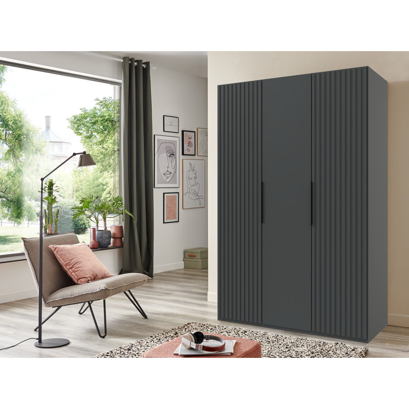 Cedro 3 Door Manufactured Wood Wardrobe, Graphite