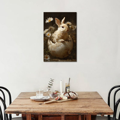TIMUBA Bunny Canvas Wall Art - Easter Pictures Spring Bunny Artwork for Living Room Decor, Rabbit Pictures Wall Decor Vintage Bunny Print Wrapped Canvas, 12×16 inches