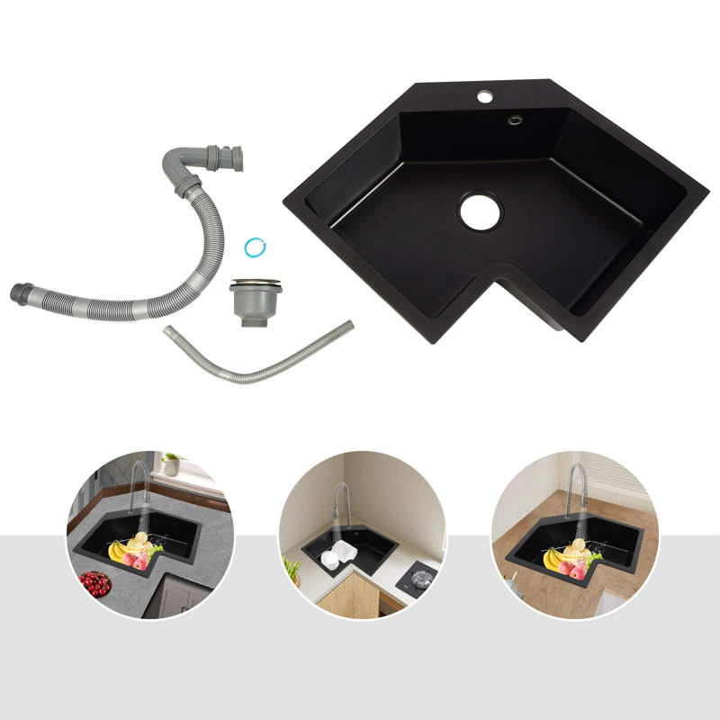 26.77" W Black Irregular Corner Undermount Kitchen Sink
