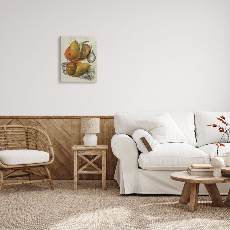 «Pear Fruit Harvest Illustration Vintage Text Passage» par Daphne Polselli - Peinture, Plaque murale, H 20 po x l 16 po