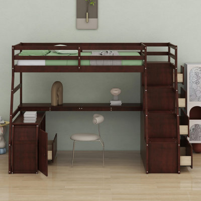 Lit mezzanine avec tiroirs, tablettes et bureau