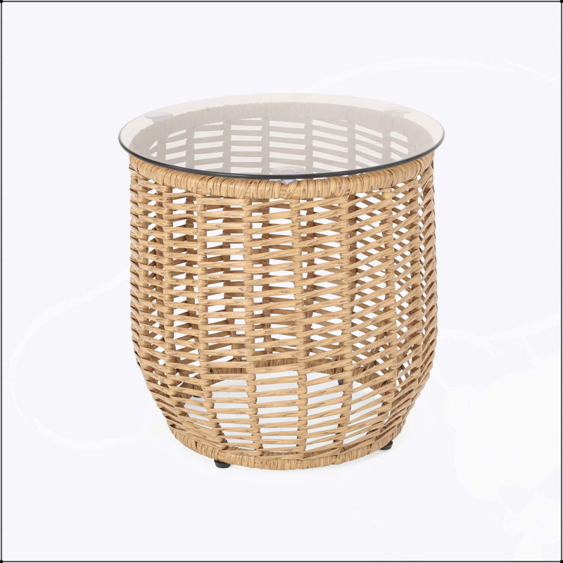 Round Glass Outdoor Side Table , 15.5 " W 15.5 " D, Light Brown
