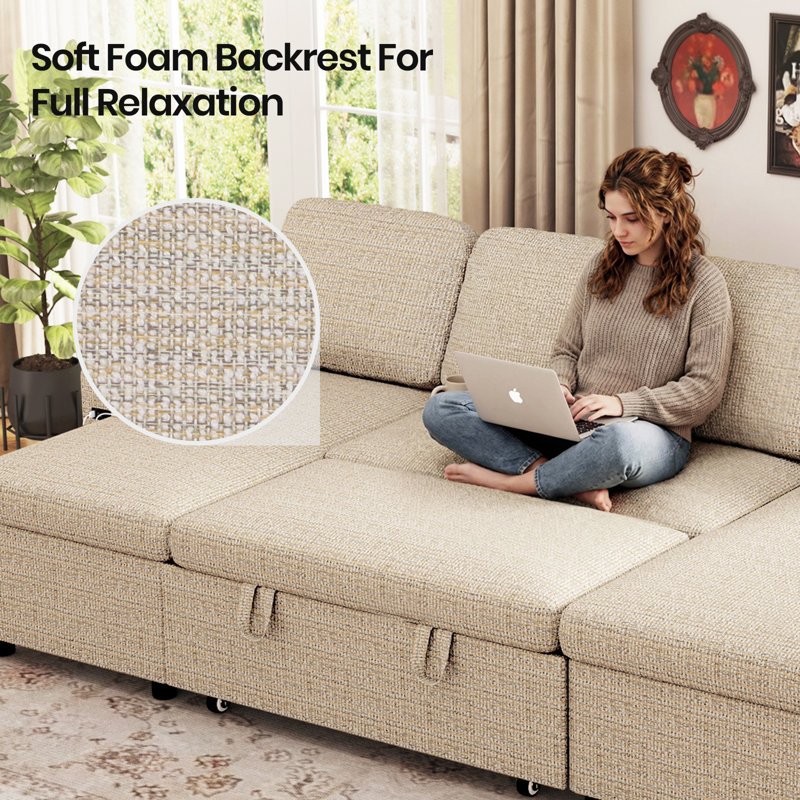 Corner Sofa Bed, U-shaped Sleeper Sectional Couch Bed, 3-in-1 Convertible Pull Out Sofa Bed With Adjustable Backrest, Storage, Usb And Cup Holder For Living Room
