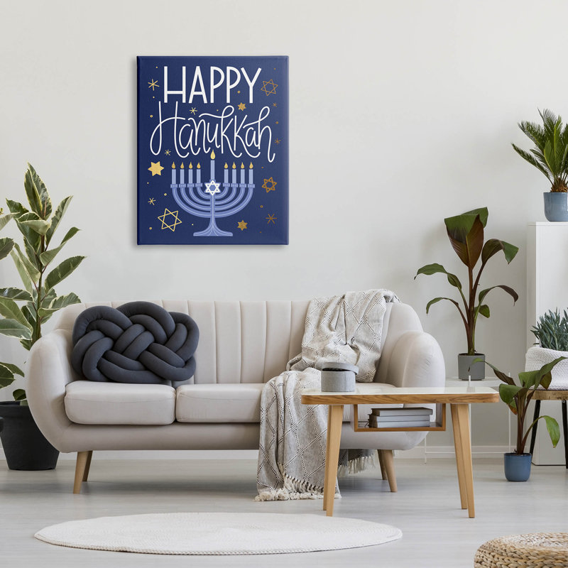 «Happy Hanukkah Blue Menorah», art mural sur toile par Taylor Shannon Designs, H 40 po x l 30 po x P 1,5 po
