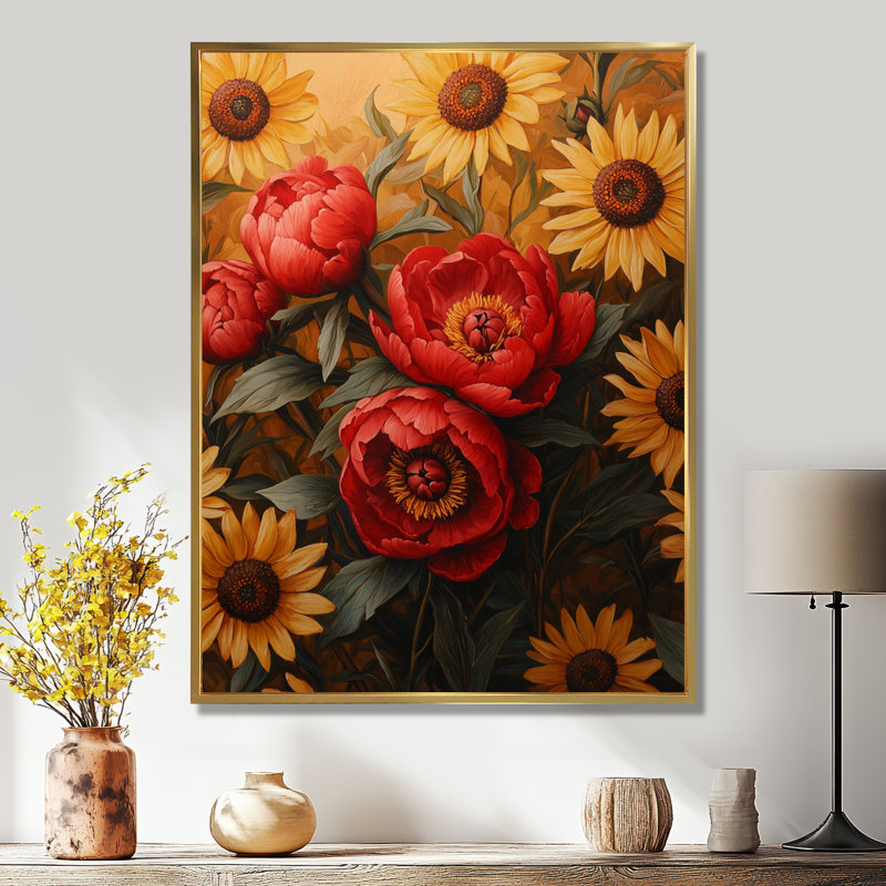 Bollitree - Art mural floral, H 32 po x l 24 po, Impression encadrée, Doré